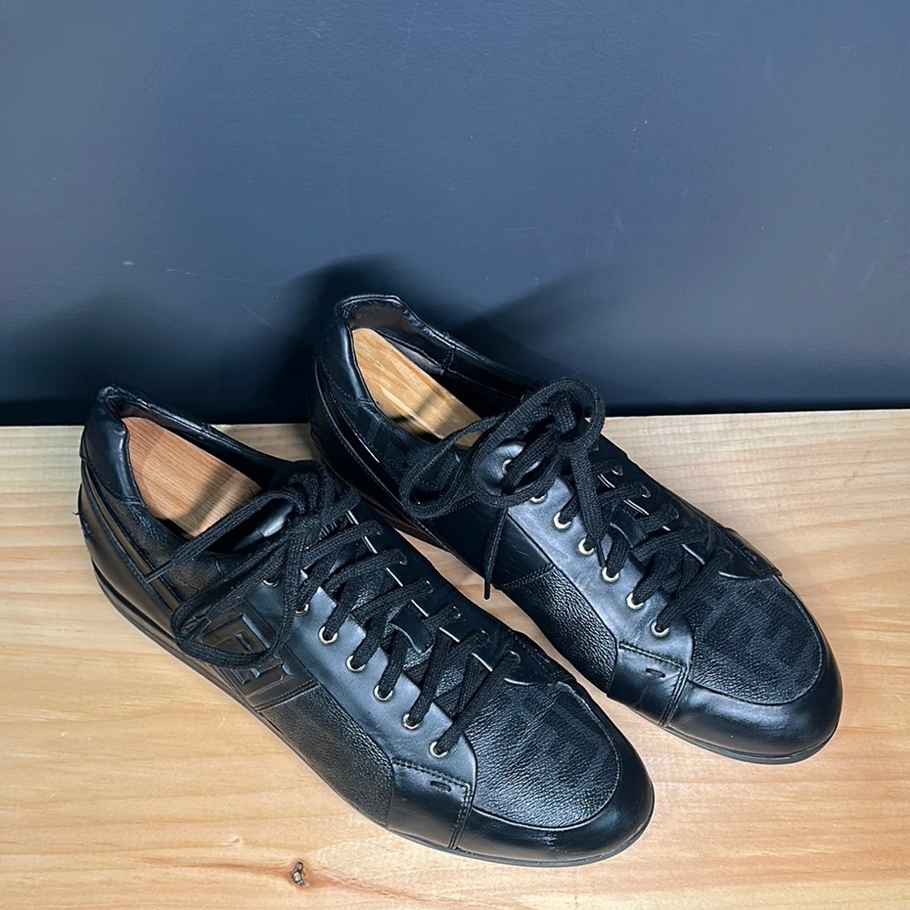 Fendi Wimbledon Trainers Black Leather Men's Shoes - Picture 2 of 10